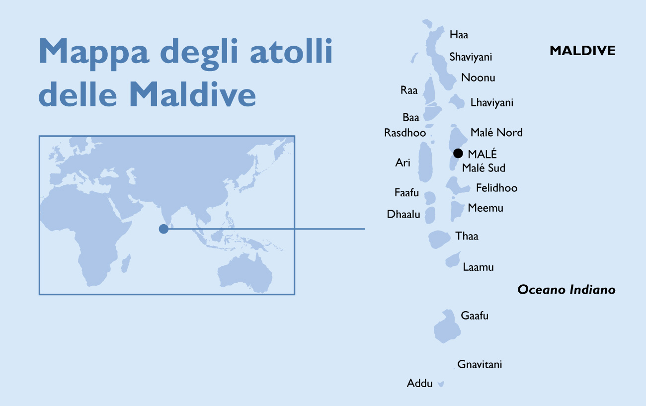 Mappa degli atolli delle Maldive